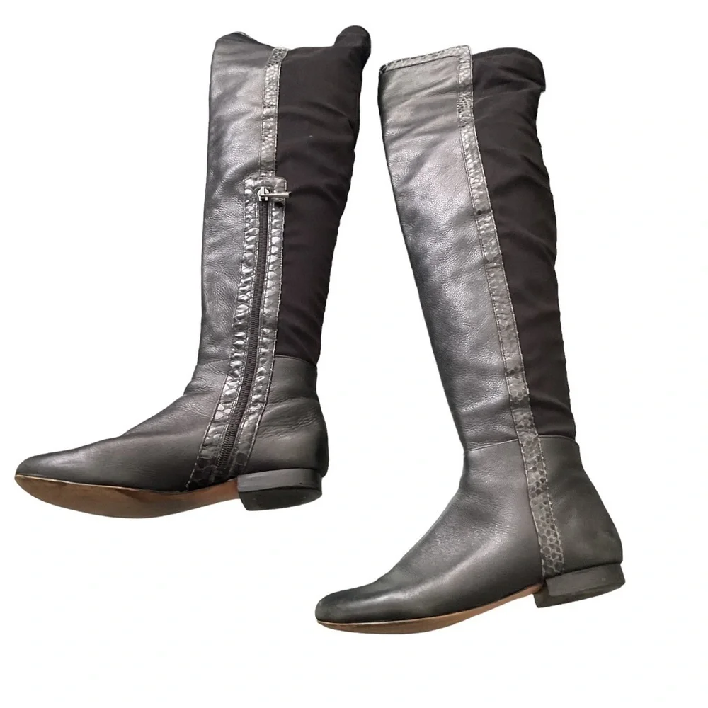 Vince Camuto Women Tall Black Leather Faux Suede Zipper Boot Size‎ 5